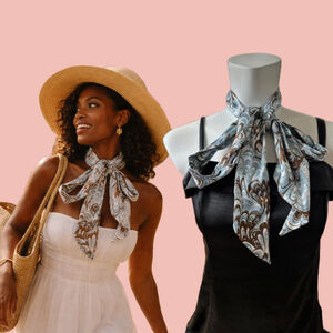 Vintage L. Erickson 100% Silk Scarf Blue Brown Swirl Pattern – Made in China